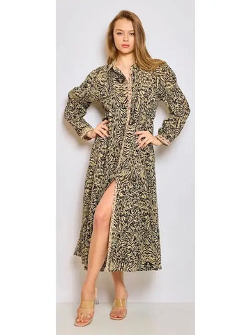 One Size Animal Button Shirt Maxi Dress LOOWIE
